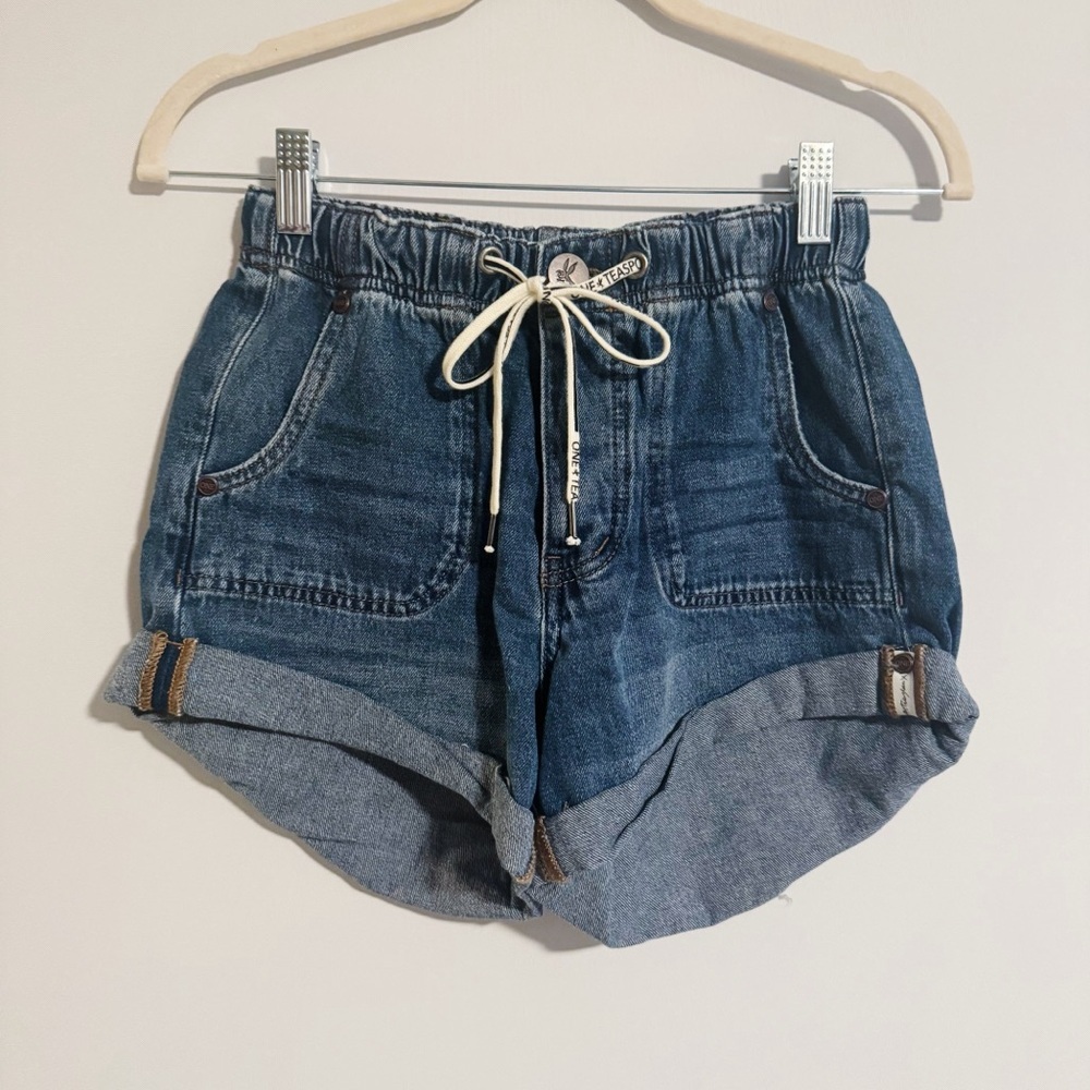 One Teaspoon - Drawstring High Waisted Shabbies Bandit Denim Shorts